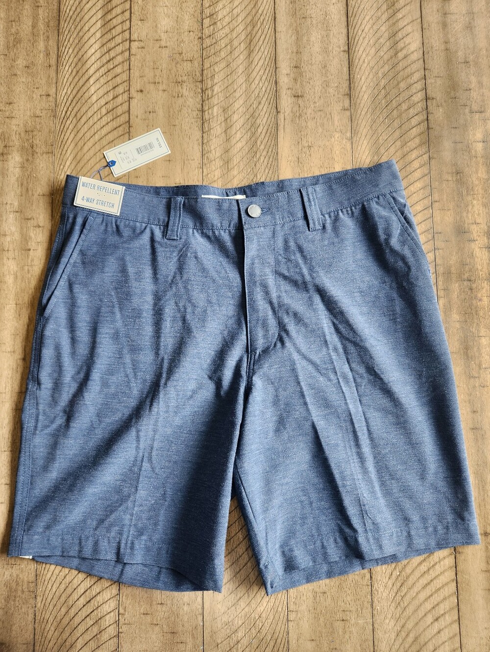 ROWM Men’s Heathered Navy Blue Gray Shorts Size 34 Water Repellent Stretch Chino